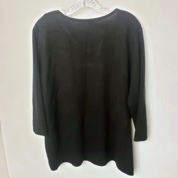 Designer Originals Women's Black Knit Scoop Neck Faux Diamond Top Sweater - Picture 6 of 11